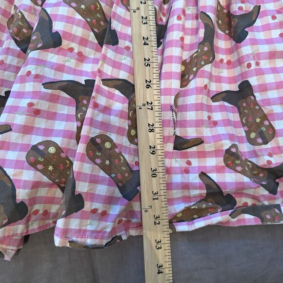 Megan Crosby Babydoll Dress Pink Gingham Cowboy Boots Print Size Large - Picture 9 of 12